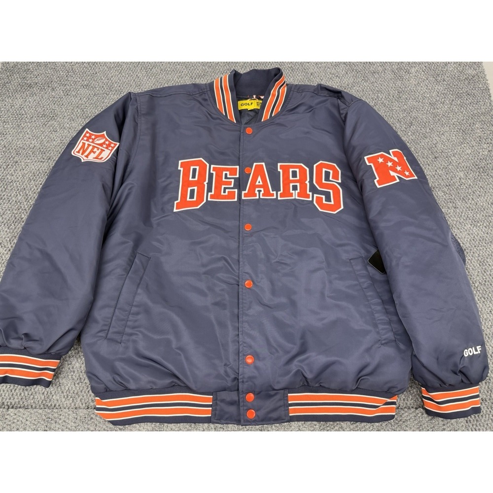 Chicago Bears Golf Wang Size XL Navy Blue Full Snap Bomber Jacket - New